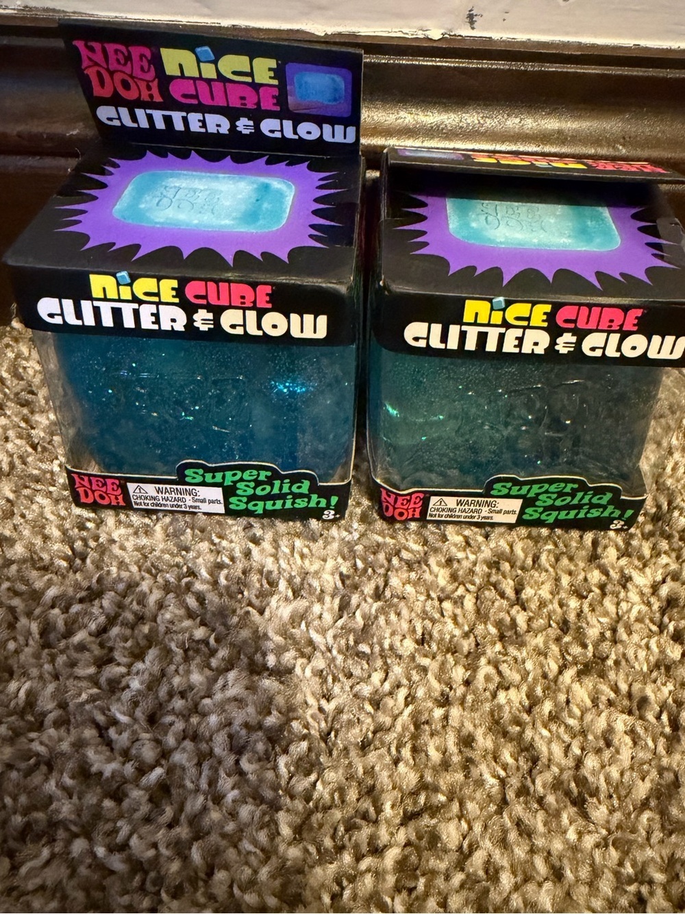 Two Needoh Glitter and Glow blue Nice Cubes